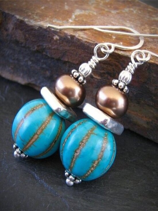 Artisan Jewelry - Turquoise Magnesite Sterling Silver Earrings Southwestern Boho Dangle